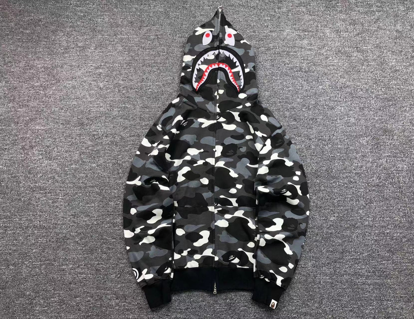 BAPE CITY CAMO SHARK WGM FULL ZIP HOODIE BLACK