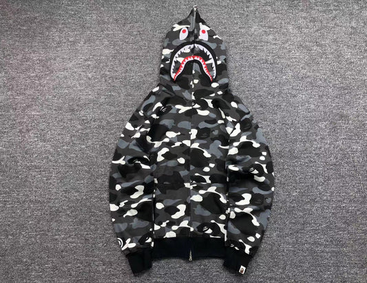 BAPE CITY CAMO SHARK WGM FULL ZIP HOODIE BLACK