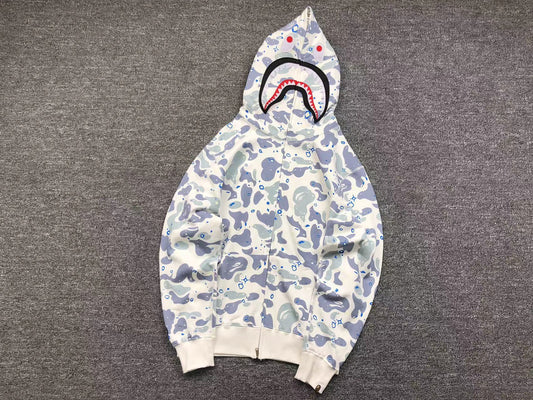 BAPE SPACE CAMO SHARK FULL ZIP HOODIE WHITE