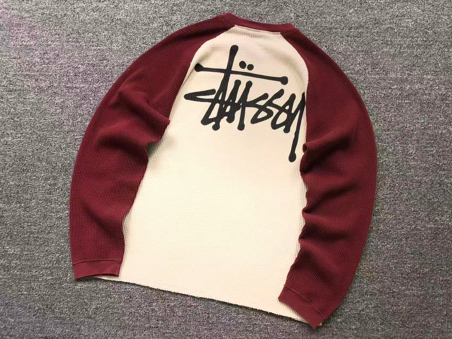 Remera Stussy Thermal 2 Tone Raglan Blanca