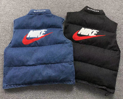 Supreme Nike Denim Puffer Chaleco Azul