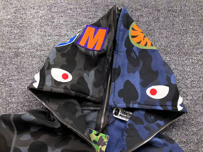 BAPE COLOR CAMO SEPARATE SHARK FULL ZIP HOODIE BLACK BLUE