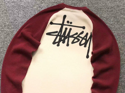 Remera Stussy Thermal 2 Tone Raglan Blanca