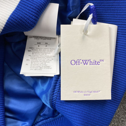 OFF WHITE LOGO APPLIQUE VARSITY JACKET ROYAL