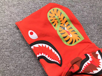 BAPE COLOR CAMO SHARK WIDE FULL ZIP DOUBLE HOODIE RED