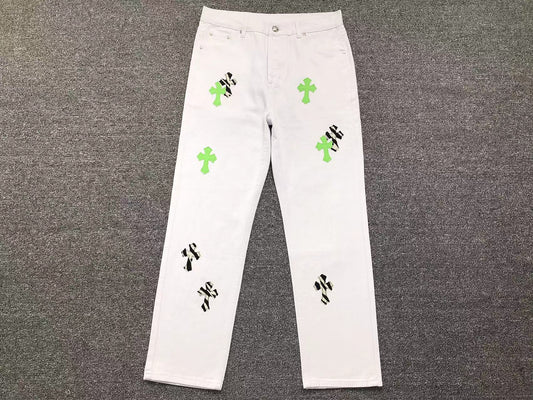 Chrome Hearts Zebra Cross Patch Pantalon Jeans Blanco