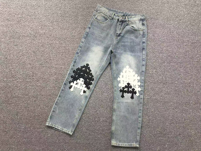 Chrome Hearts Cross Patch Pantalon Jeans Azul Lavado