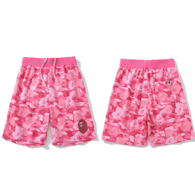 BAPE FIRE CAMO SWEAT SHORTS PINK