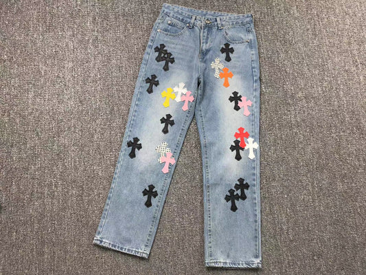 Chrome Hearts Cross Patch Pantalon Jeans Azul