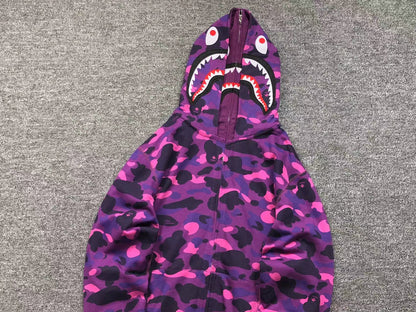 BAPE COLOR CAMO SHARK WIDE FULL ZIP DOUBLE HOODIE PURPLE