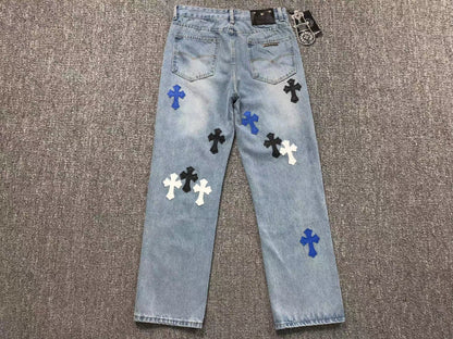 Chrome Hearts Cross Patch Pantalon Jeans Azul Lavado