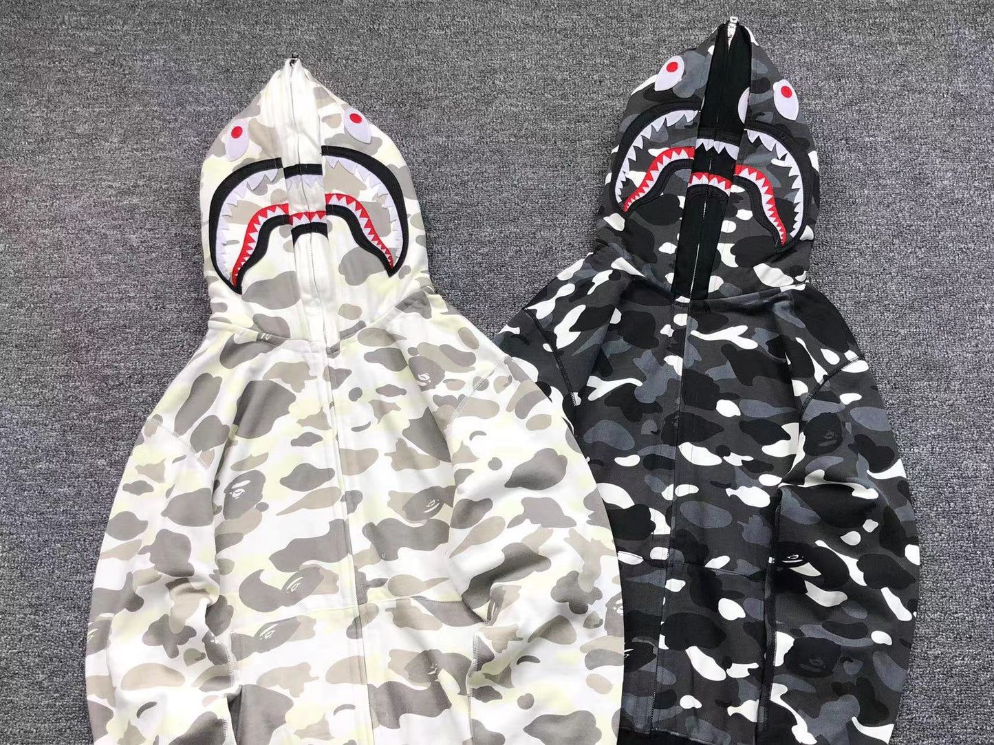 BAPE CITY CAMO SHARK WIDE FULL ZIP DOUBLE HOODIE WHITE