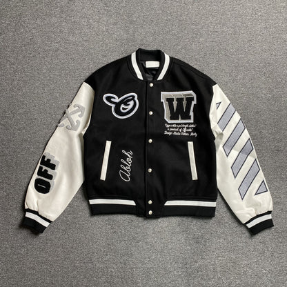 OFF WHITE LEA APPLIQUE VARSITY JACKET BLACK