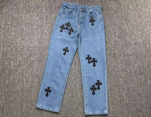 Chrome Hearts Cross Patch Pantalon Jeans Azul