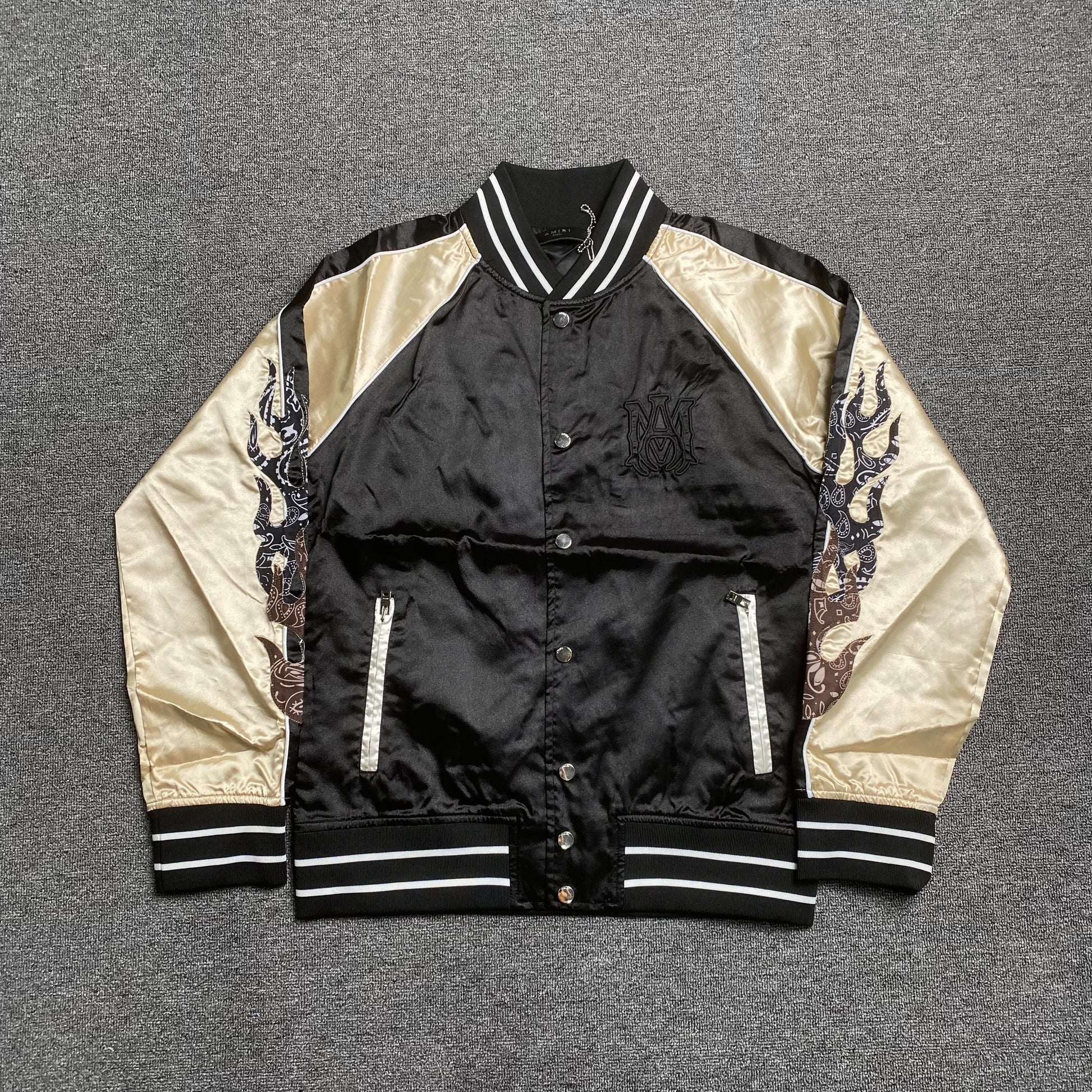 amiri-satin-flames-souvenir-varsity-bomber-jacket-black-Drip Store Argentina