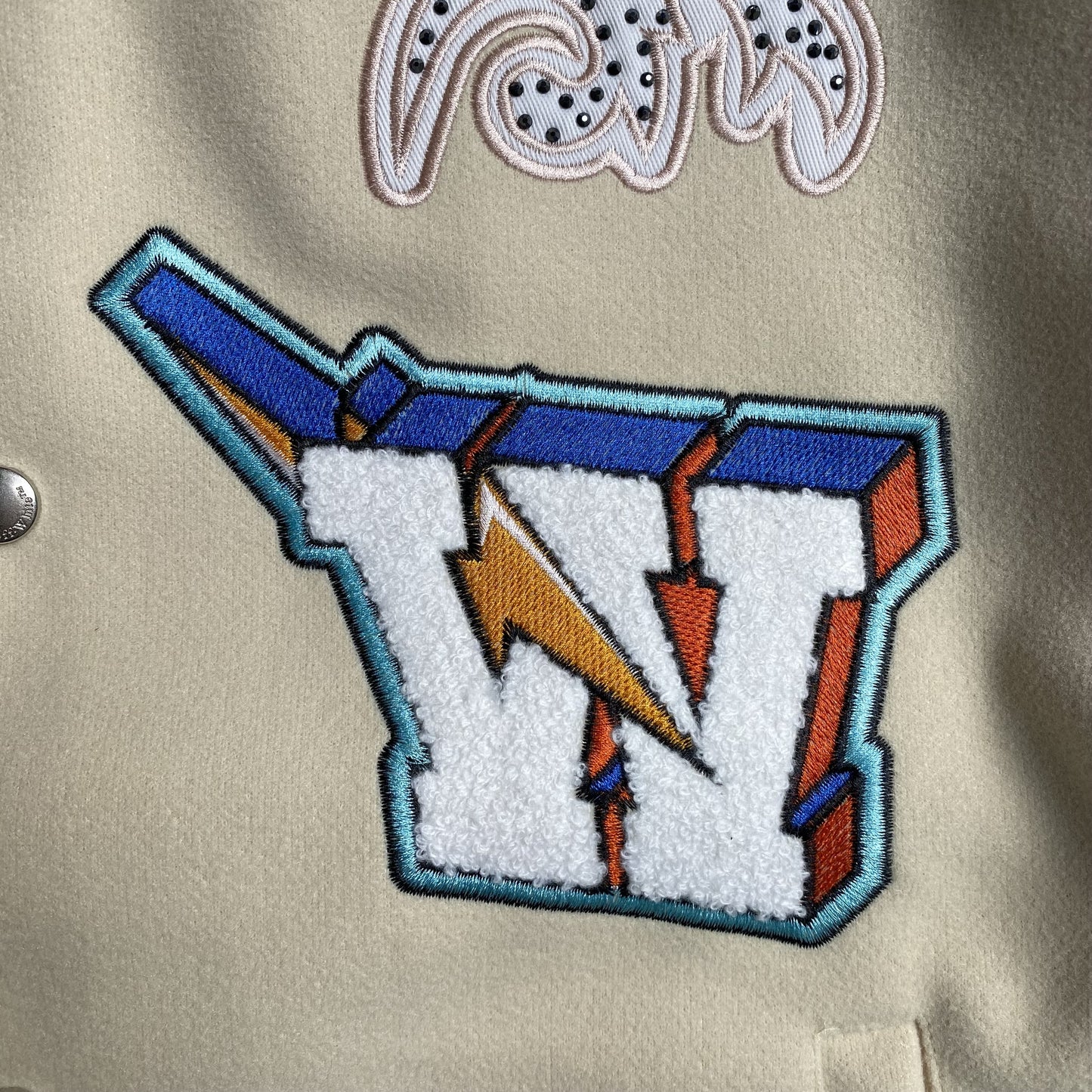 OFF WHITE WO THUNDERBOLT VARSITY JACKET NEUTRALS