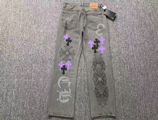 Chrome Hearts Cross Patch Pantalon Jeans Gris