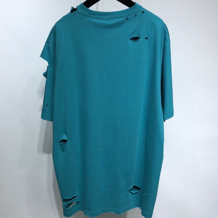 BALENCIAGA CAPS DESTROYED FLATGROUND T-SHIRT SKY BLUE