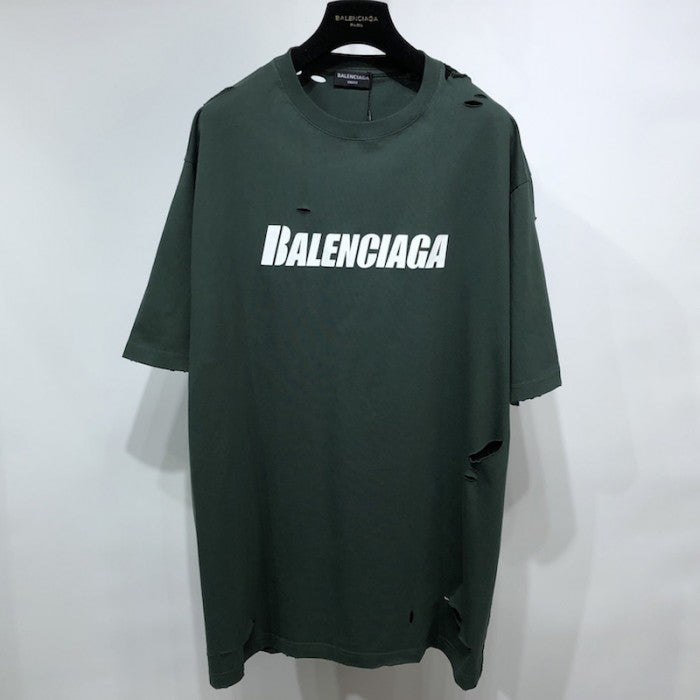 BALENCIAGA CAPS DESTROYED FLATGROUND T-SHIRT GREEN