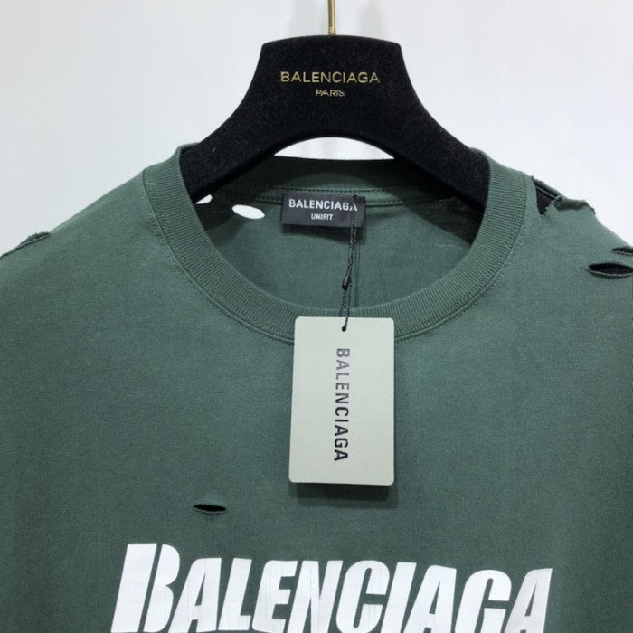 BALENCIAGA CAPS DESTROYED FLATGROUND T-SHIRT GREEN