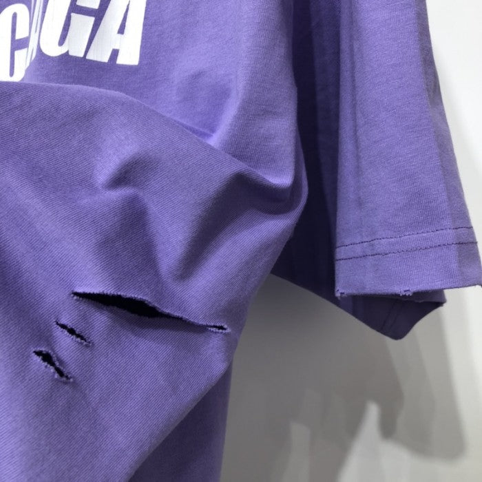 BALENCIAGA CAPS DESTROYED FLATGROUND T-SHIRT PURPLE