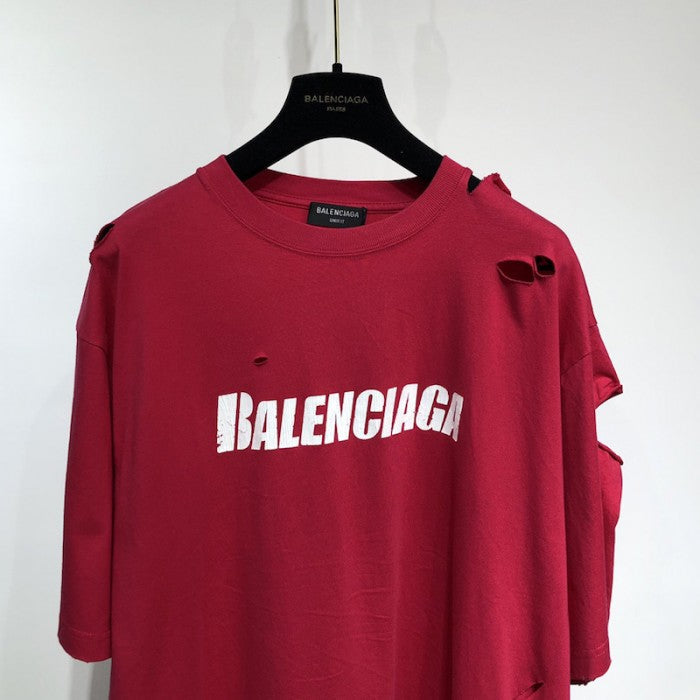 BALENCIAGA CAPS DESTROYED FLATGROUND T-SHIRT RED