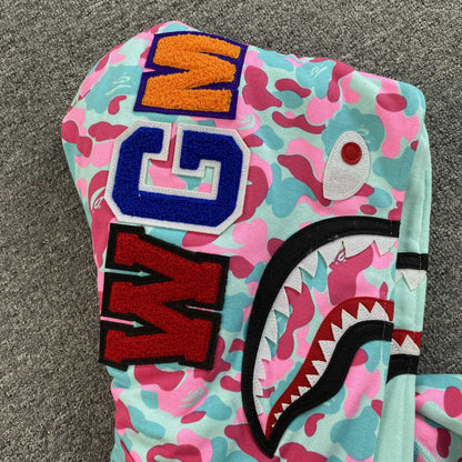 Campera Bape  Miami 4th Anniversary Shark Full Zip Rosa Azul