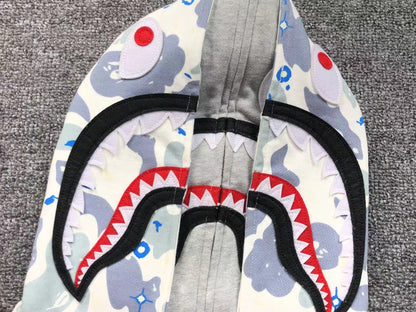 BAPE SPACE CAMO SHARK FULL ZIP DOUBLE HOODIE WHITE