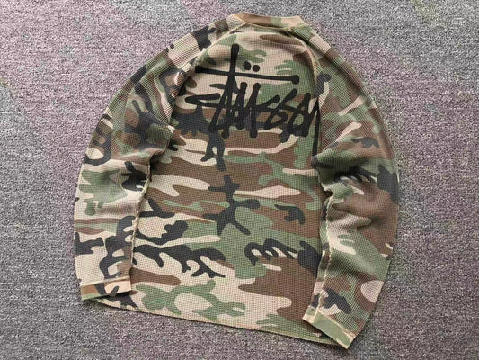 Remera Stussy Thermal Raglan Woodland Camo
