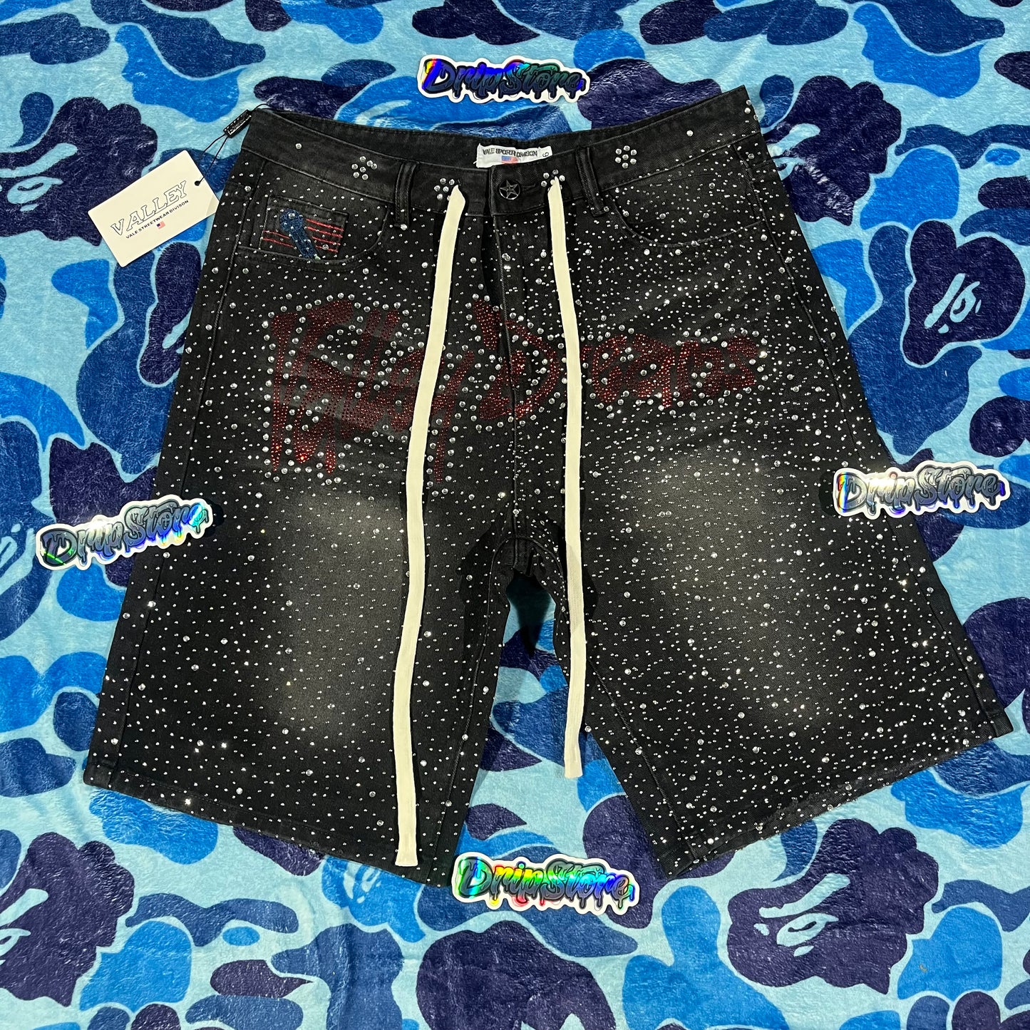 Bermuda Vale Forever Iced Out Denim Negra