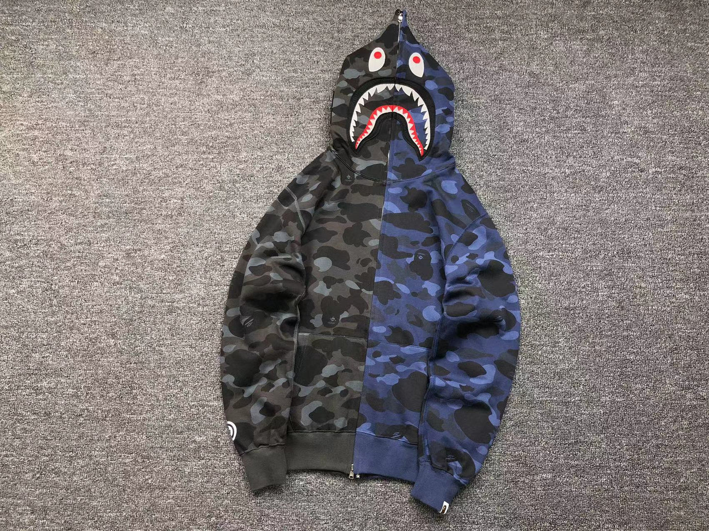 BAPE COLOR CAMO SEPARATE SHARK FULL ZIP HOODIE BLACK BLUE