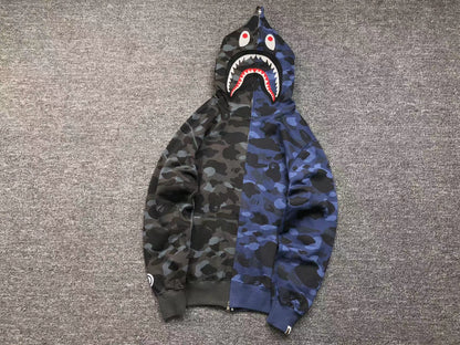 BAPE COLOR CAMO SEPARATE SHARK FULL ZIP HOODIE BLACK BLUE