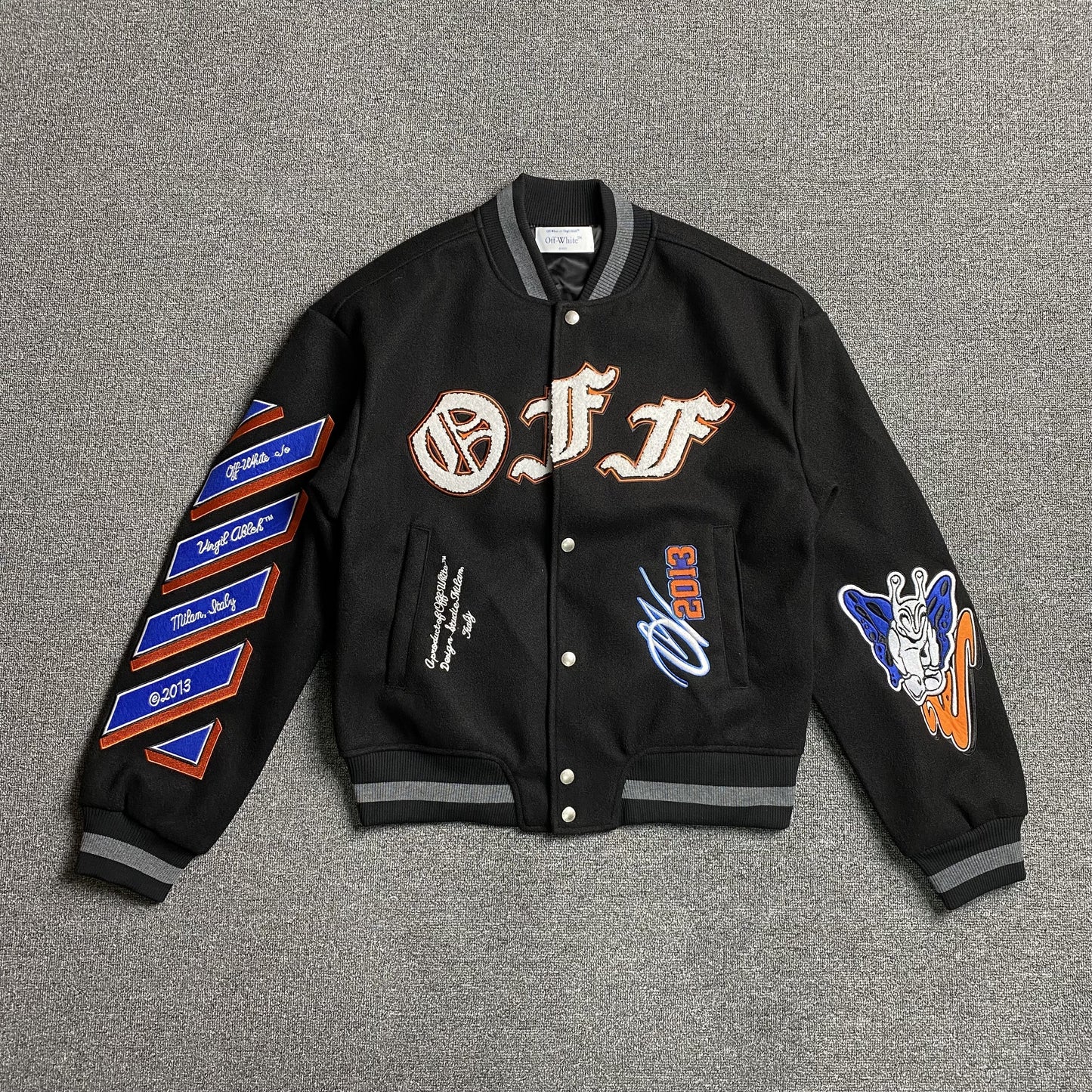 OFF WHITE GANG WOOL VARSITY JACKET BLACK