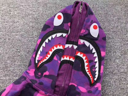 BAPE COLOR CAMO SHARK WIDE FULL ZIP DOUBLE HOODIE PURPLE