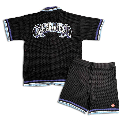 Conjunto Casablanca Crochet Negro Logo