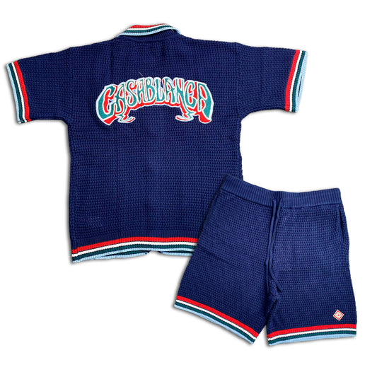 Conjunto Casablanca Crochet Azul Logo