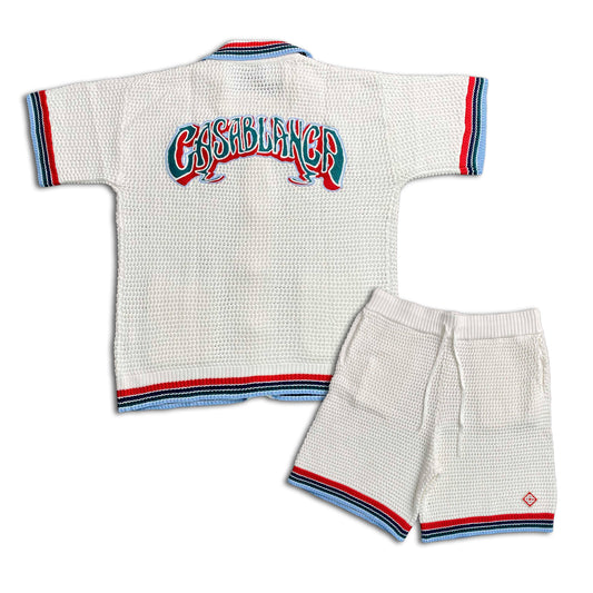 Conjunto Casablanca Crochet Blanco Logo