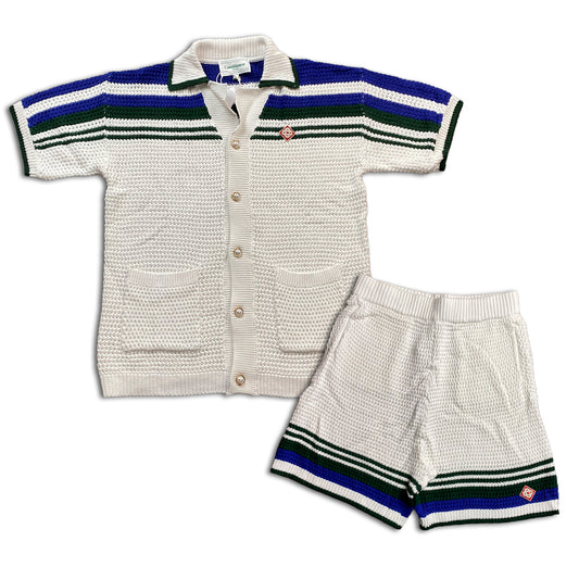 Conjunto Casablanca Crochet Blanco Azul