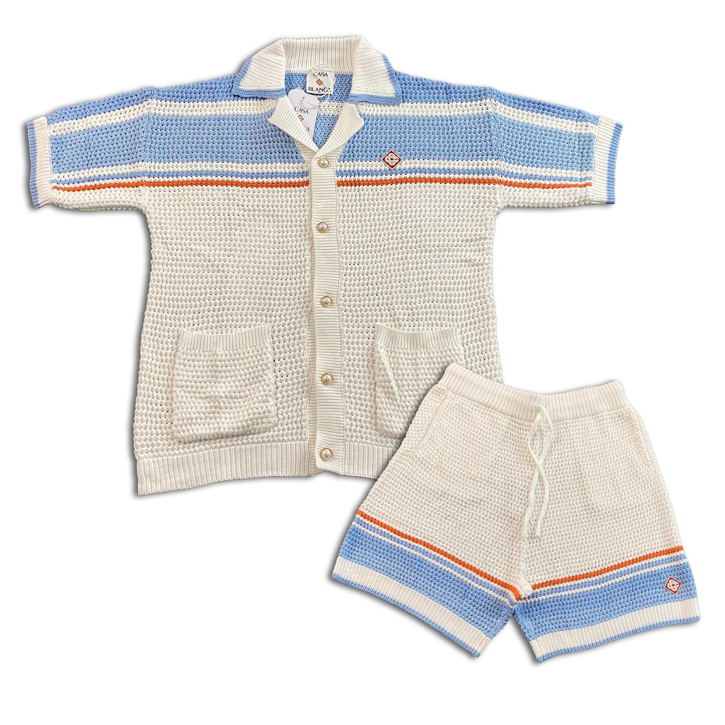 Conjunto Casablanca Crochet Blanco Celeste