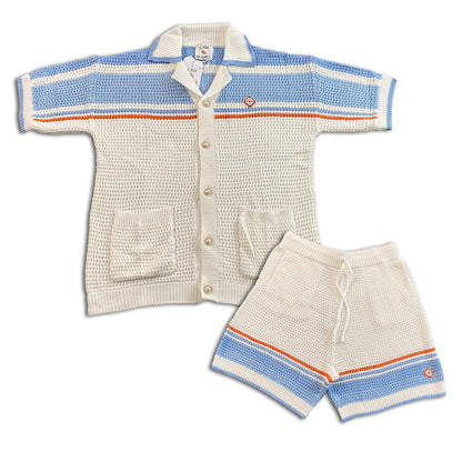 Conjunto Casablanca Crochet Blanco Celeste