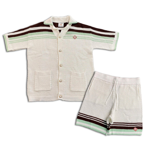 Conjunto Casablanca Crochet Blanco Marrón