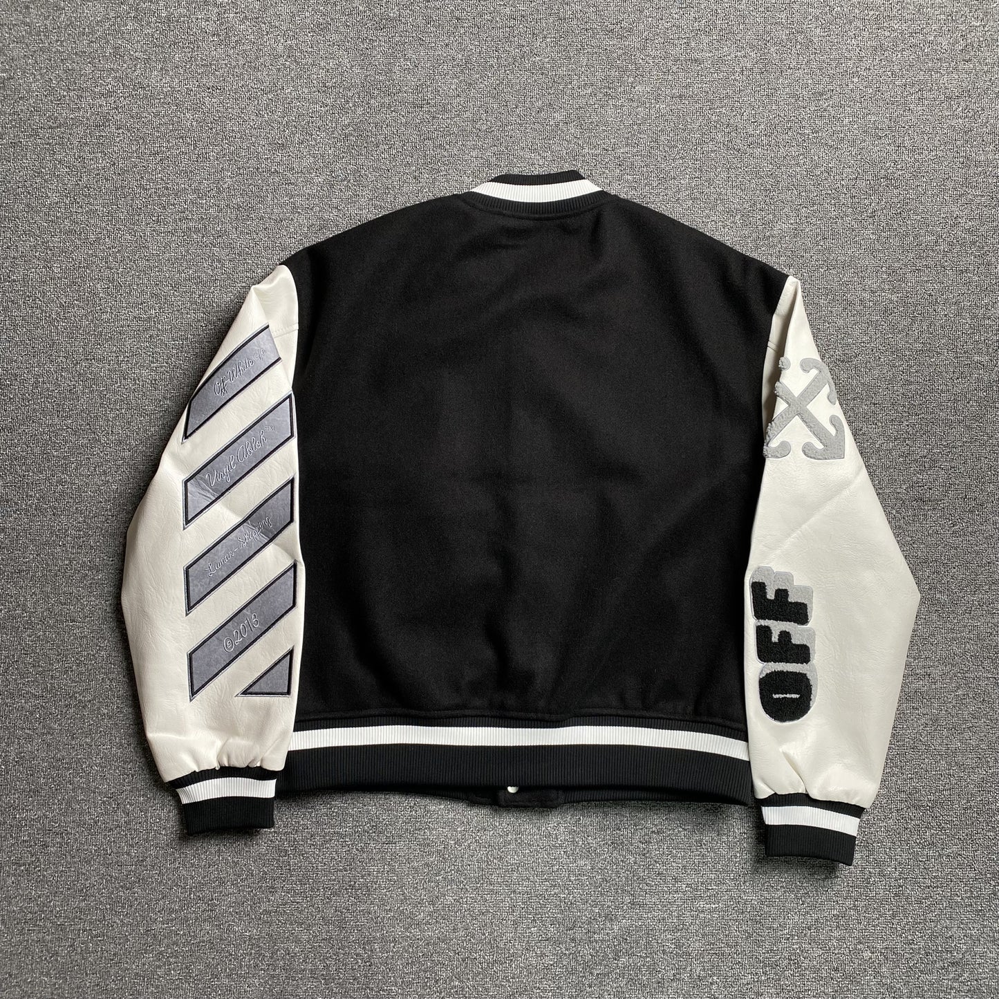 OFF WHITE LEA APPLIQUE VARSITY JACKET BLACK