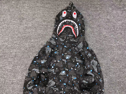 BAPE SPACE CAMO SHARK FULL ZIP HOODIE BLACK