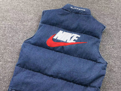 Supreme Nike Denim Puffer Chaleco Azul