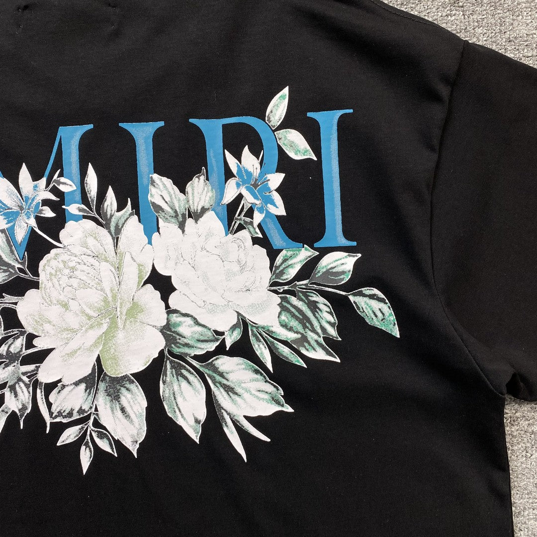 AMIRI FLORAL LOGO TEE BLACK