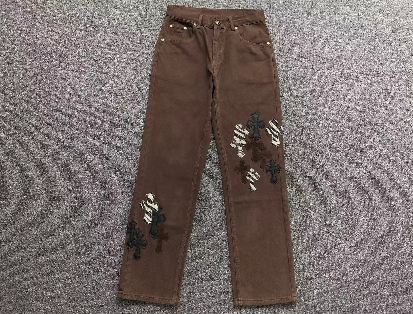 chrome-hearts-zebra-cross-patch-jeans-brown-Drip Store Argentina