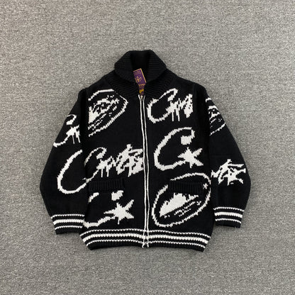 Campera Corteiz VVS Jacquard Knit Negra