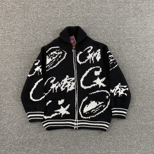 Campera Corteiz VVS Jacquard Knit Negra