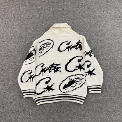 Campera Corteiz VVS Jacquard Knit Blanca