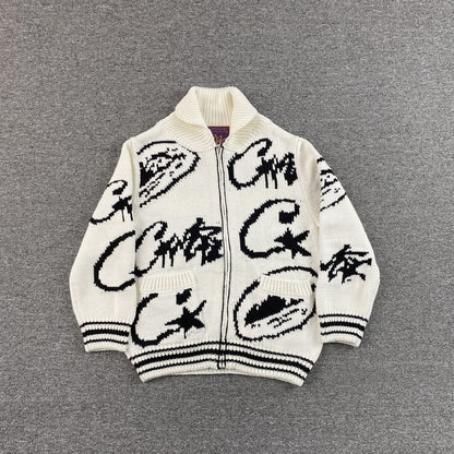 Campera Corteiz VVS Jacquard Knit Blanca